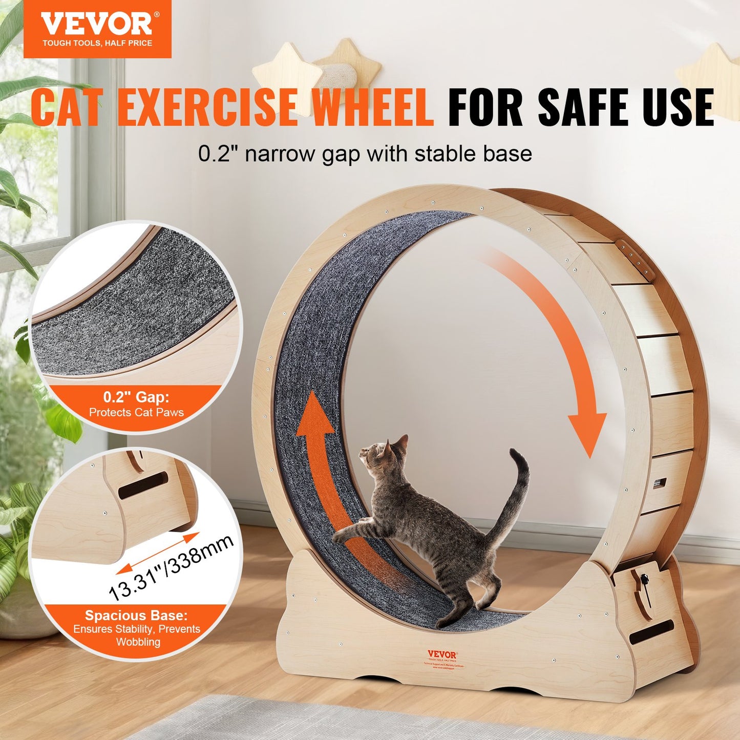 Large Cat Exercise Wheel 43.3 Inch Indoor Treadmill for Feline Fitness - Yellow