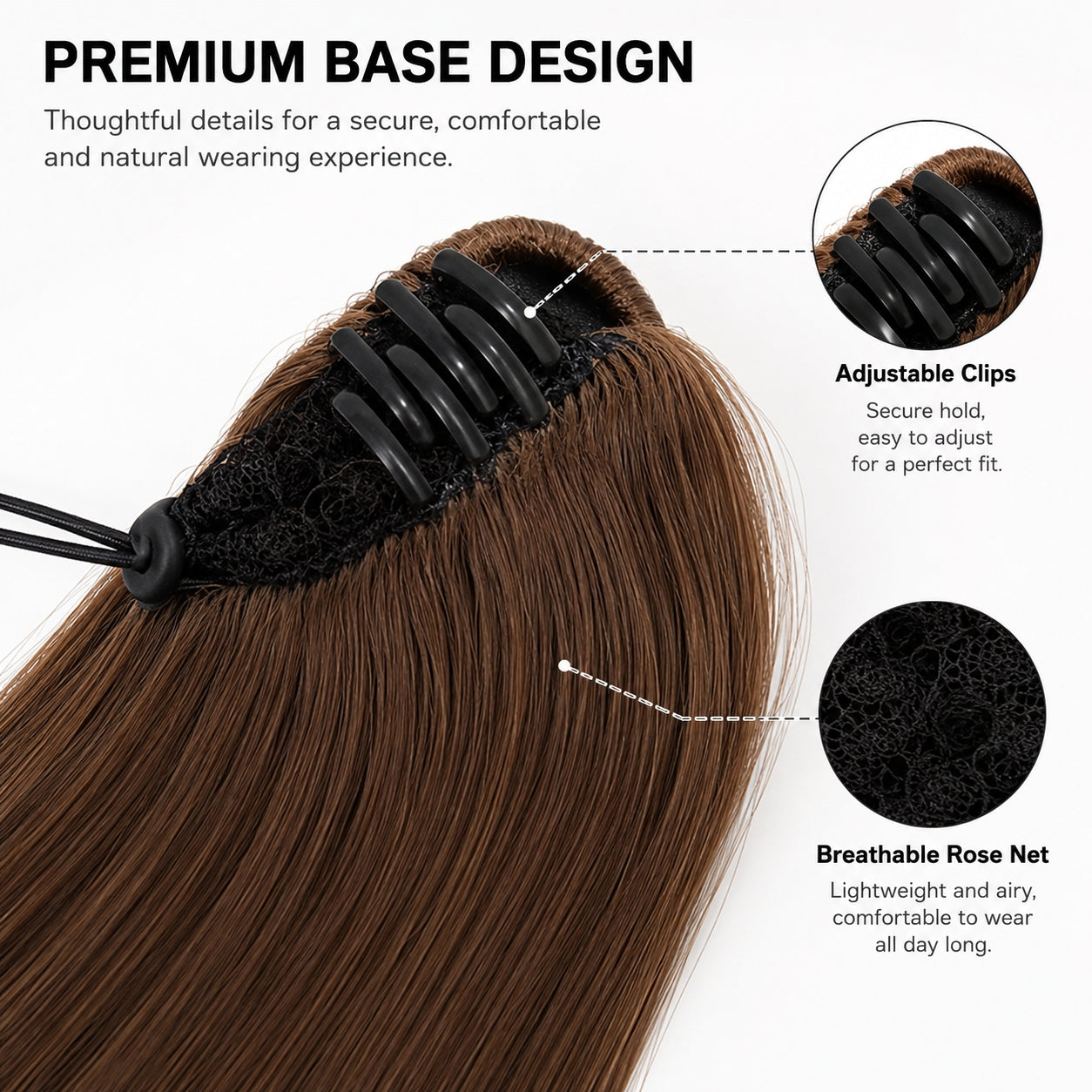 Long Straight Ponytail Extension - Drawstring Ombre Brown Hairpiece