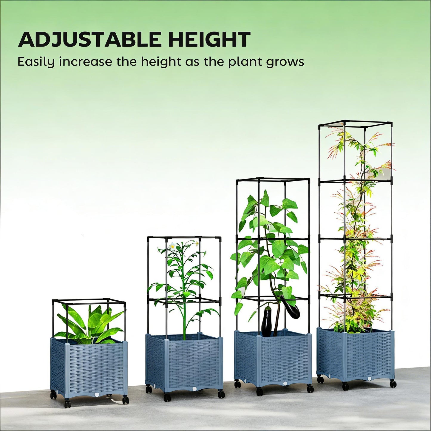 Mobile Raised Garden Bed with Adjustable Trellis - Gray