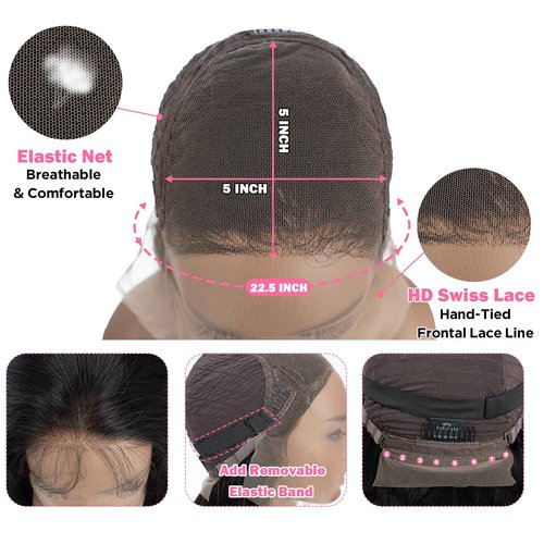 5x5 HD Lace Closure Wigs Human Hair Body Wave Lace Front Wigs for Black Women 100% Virgin Human Hair Pre Plucked with Baby Hair 180% Density Glueless Wigs Natural Black Color 20Inch