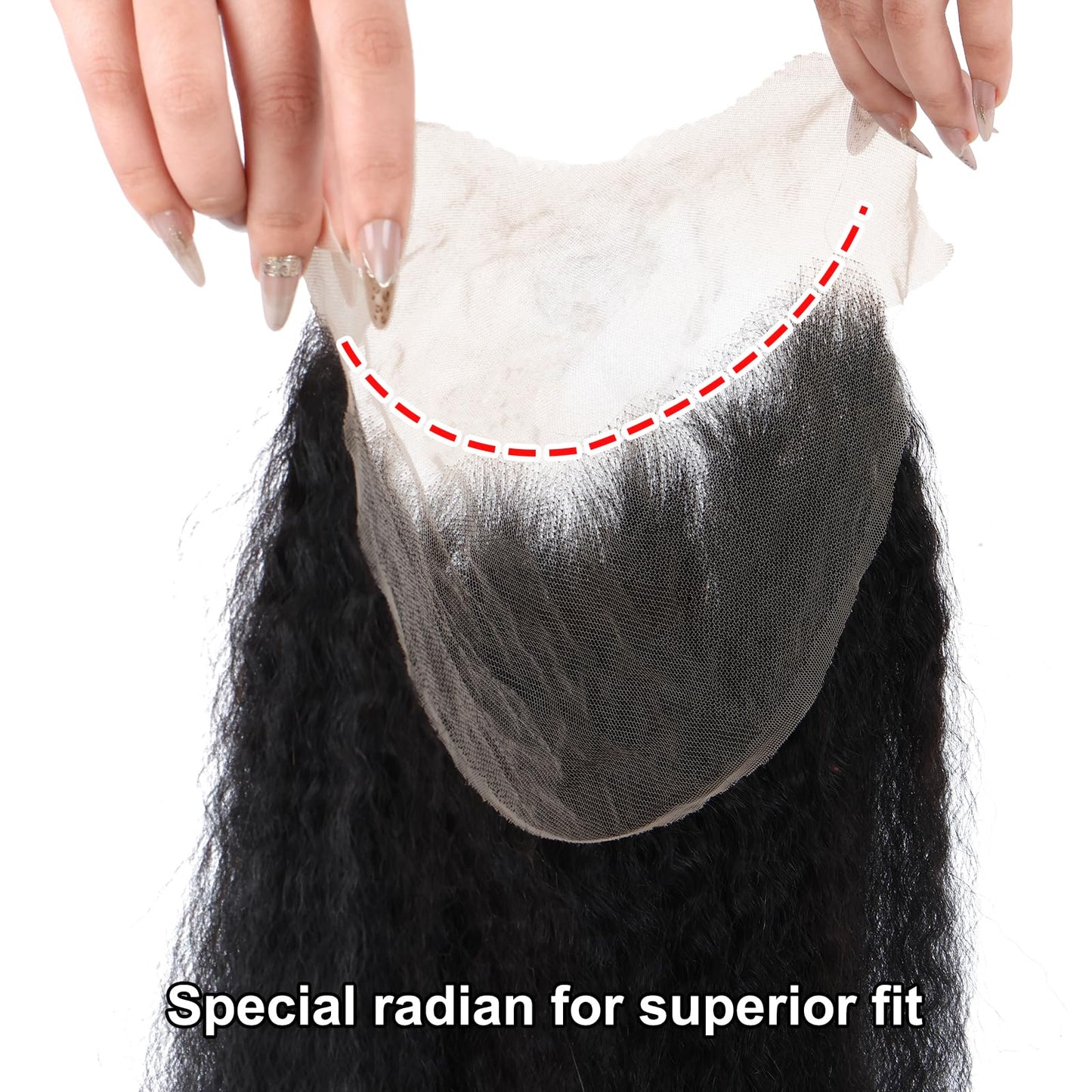 Kerriana 13x4 Transparent Lace Frontal Kinky Straight Human Hair 18 Inch Yaki 13 by 4 Frontal Closure Ear To Ear Natural Black Color