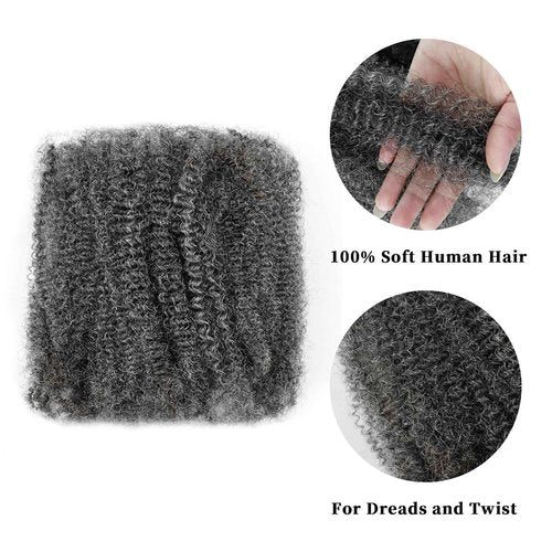 Pre-sretched Afro Kinkys Bulk Human Hair Human Hair for Locs/Twists/Braids/Repair Locs Afro Kinky Curly Bulk Can Bleach And Dye(#SALT&PEPPER,18inch 50g)