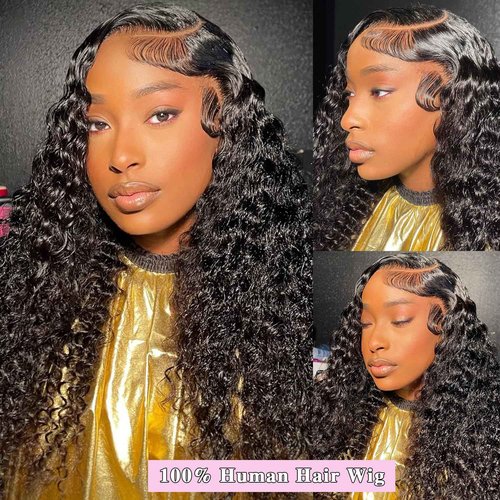 BWDWST Deep Wave Lace Front Wig Human Hair 13x6 HD Lace Front Wigs Human Hair Pre Plucked 200 Density Deep Curly Human Hair Wigs with Baby Hair 20 Inch