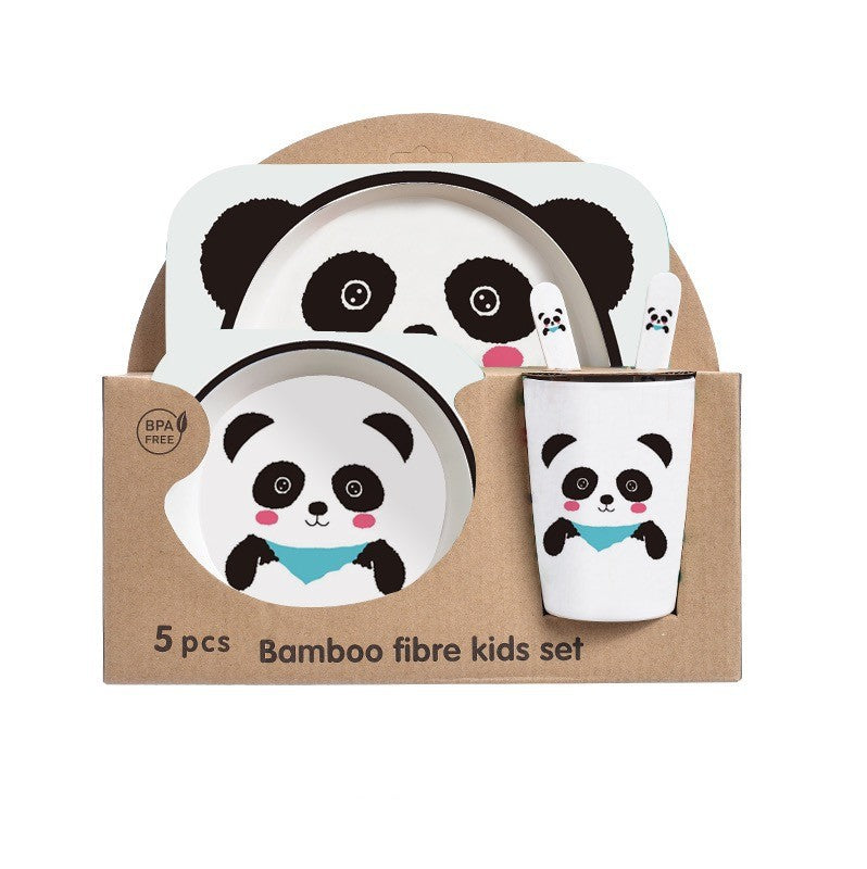 Baby Bamboo Tableware Set 5pcs - Cartoon Childrens Dinnerware for Kids