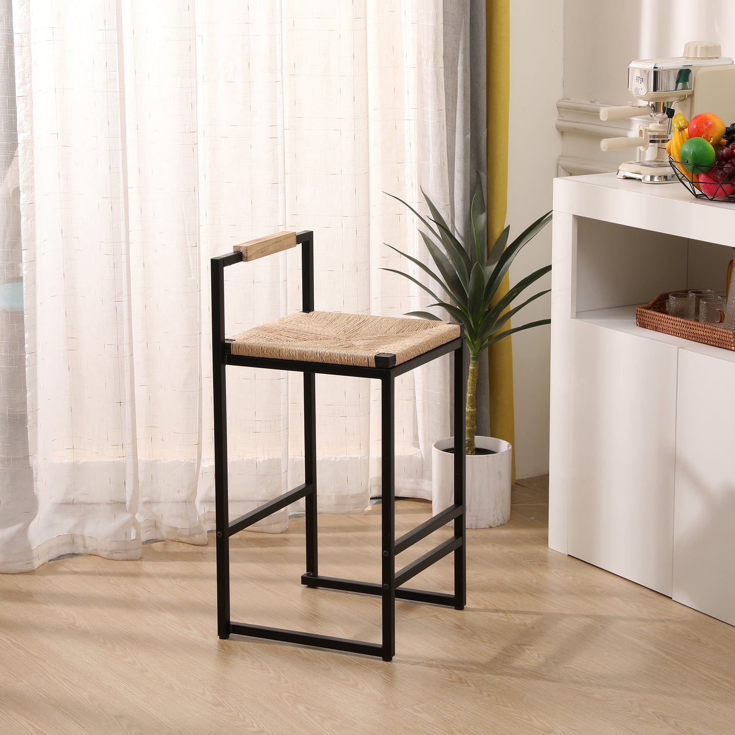 Set of 2 Counter Height Bar Stools with Back - Natural Paper Rope
