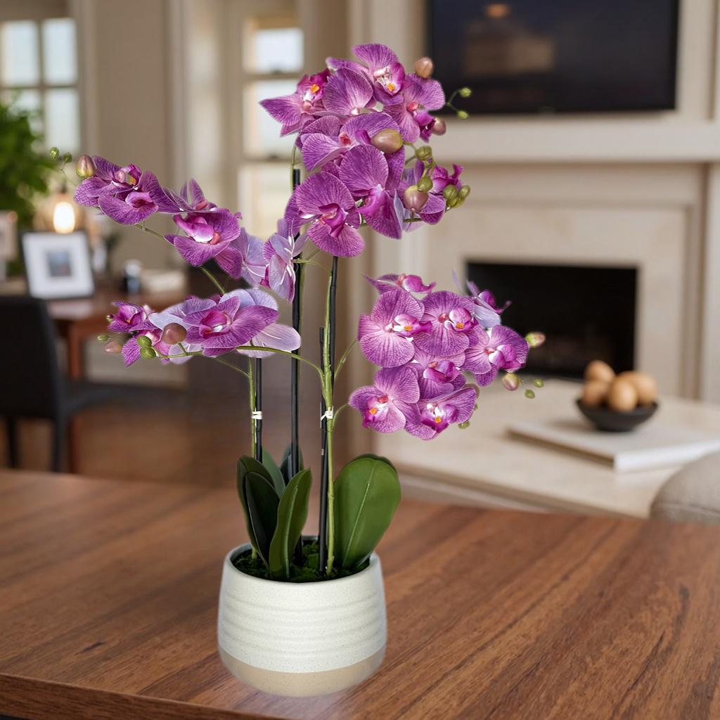Artificial Potted Orchid with Ceramic Pot - Maintenance-Free Decor