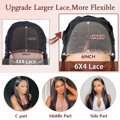 ZHENGON Glueless Wigs Human Hair Pre Plucked Pre Cut 6x4 Straight Lace Front Wigs Human Hair 24 Inch Hd Lace Front Closure Wigs for Women 180% Density Wear and Go Glueless Wig Ready to Wear Black