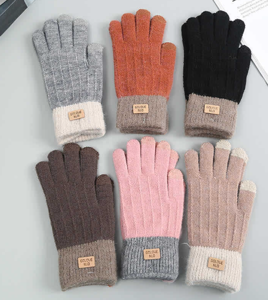 Warm Winter Mittens - Striped Embroidered Cycling Gloves