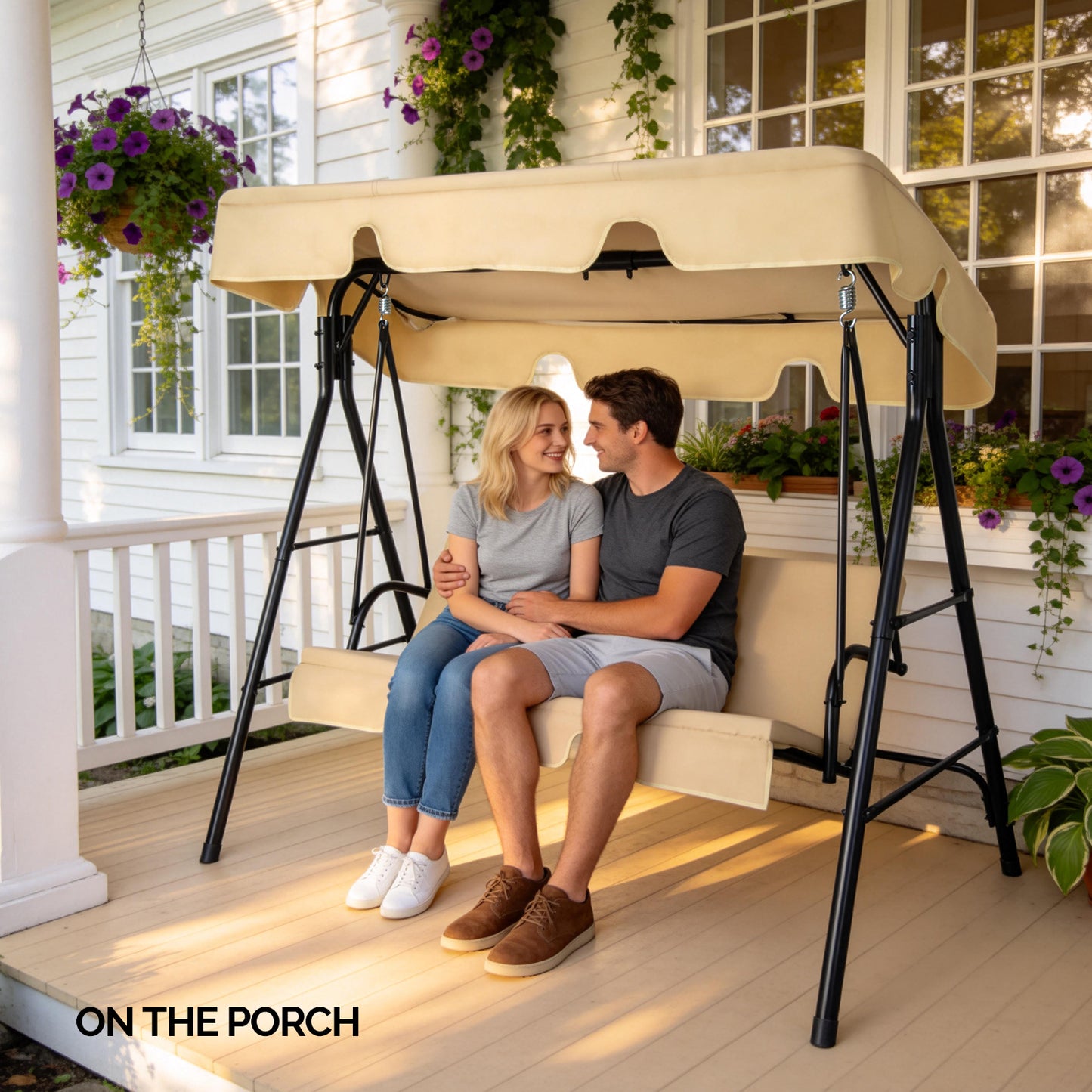 3-Person Outdoor Patio Swing Chair Set with Canopy & Cushions