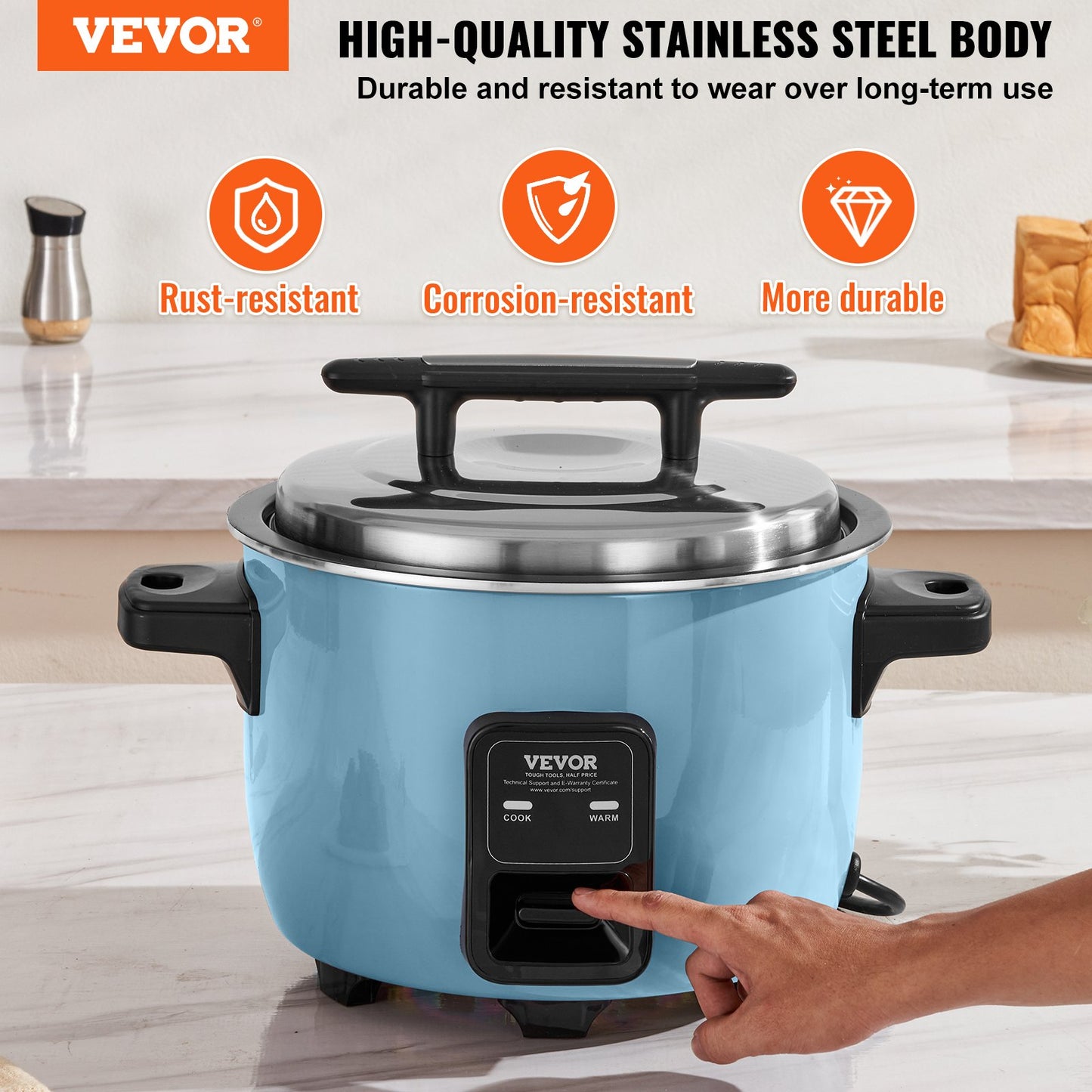 50-Cup Commercial Rice Cooker 10L Non-Stick Pot for Restaurant & Home Use - Blue