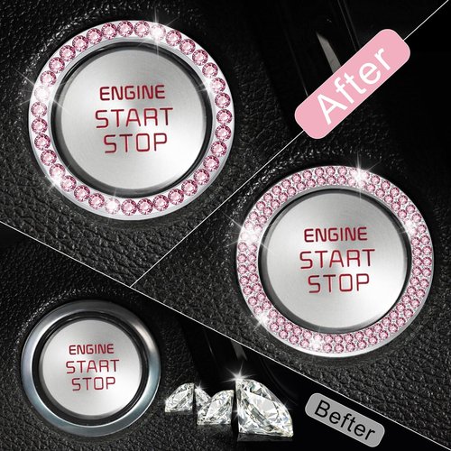 LivTee 2 PCS Crystal Combinatorial Rhinestone Car Engine Start Decoration Ring, Push to Start Button Cover Sticker, Bling Car Interior Accessories for Women, Automotive Decals, Pink