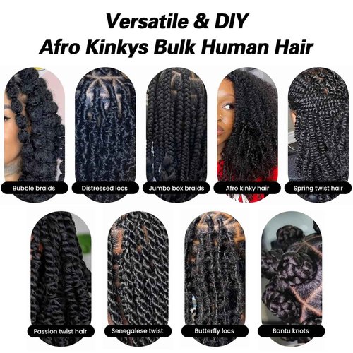 FAMILOCS 18 Inch Afro Kinky Curly Human Hair Bulk 3 Pack, Pre Looped Micro Locs Dreadlocks Extension, 1B Natural Black for DIY Twist Braids Crochet Repair Protective Styles