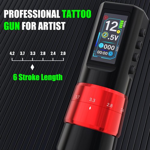 Tuffking Tattoo Kit - Wireless Tattoo Gun Kit, Professional Rotary Tatoo Pen Machine with 6 Strokes Length,1600mAh Battery, 20pcs Cartridge Needles for Artist and Beginners Tattoo Supplies(Red)