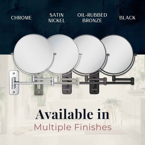 Zadro 7" Wall Mounted Wardrobe, Vanity Makeup Mirror with Magnification & Extending Arm (Large | 12.25" x 12" | 8X/1X, Black)