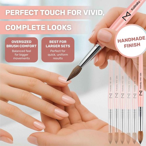 M – Majesti Pink 100% Kolinsky Acrylic Nail Brush | Professional Acrylic Sculpting & Application Brush | Handcrafted Premium Nail Art Tool for Nail Technicians (#18)