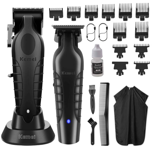 KEMEI Hair Clippers and Trimmers Set Professional, Barber Clipper for Hair Cutting, Rechargeable Electric Trimmers for Men, T-Blade Grooming Kit with 11 Guide Combs for Family
