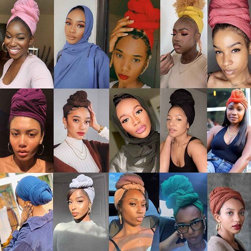 ZRQ 12 Pieces Head Wraps for Women Stretch Jersey Turban Fashion Headband Hair Wrap Head Scarf Soft Breathable Long Scarf Lightweight and Comfortable Tie 12 Colors