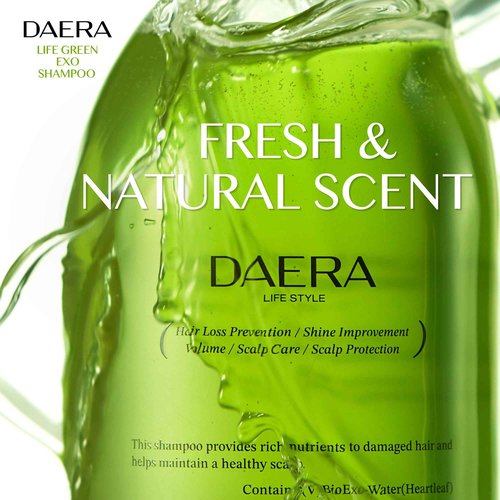 DAERA 2 Pack Life Green Exo Shampoo for Thinning Hair Thickening 10.24 fl oz, Caffeine Biotin Scalp Deep Cleansing, Volumizing & Improving, Heartleaf Extract, Women & Men, All Skin Types