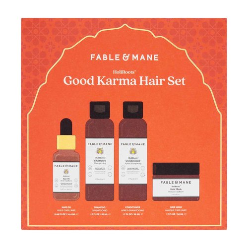Fable & Mane Good Karma Hair Gift Set, for Stronger, Healthier Hair. Travel-sized Minis of HoliRoots Hair Oil, Hydrating Shampoo, Conditioner and Hair Mask