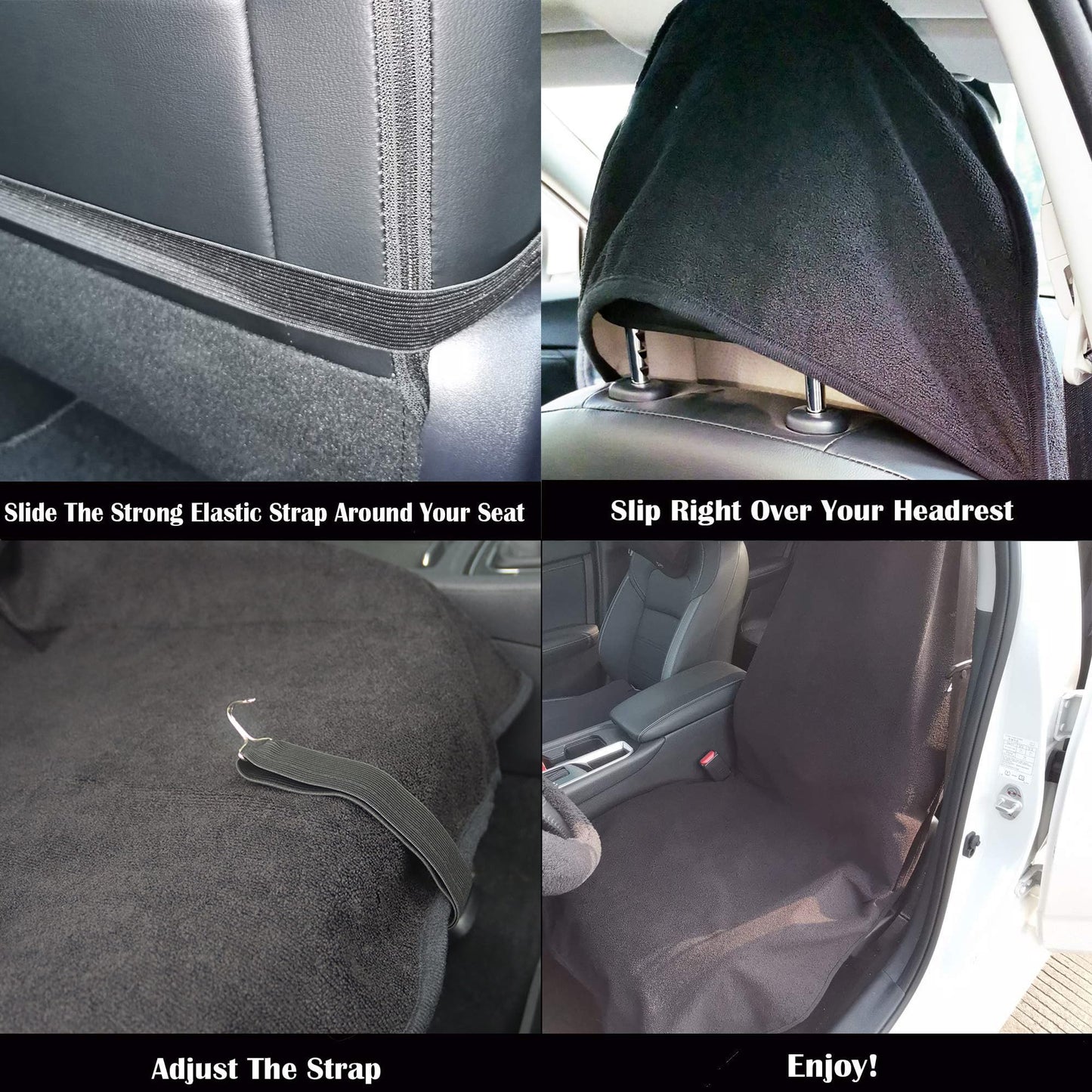 LoyaGour Car Seat Cover Protector Front Seats,for Gym Workout,Running,Swimming,Beach and Hiking,Waterproof Sweat Towel Bucket Seat Covers for Cars SUV Trucks (Black, 1Pcs)