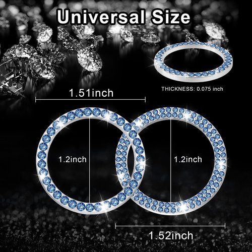 LivTee 2 PCS Crystal Combinatorial Rhinestone Car Engine Start Decoration Ring, Push to Start Button Cover Sticker, Bling Car Interior Accessories for Women, Automotive Decals, Light Blue