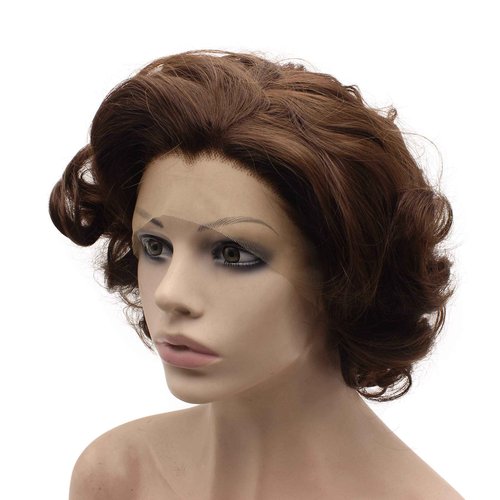 MX angel Heat Resistant Synthetic Lace Front Natural Short Curly Wig Brown