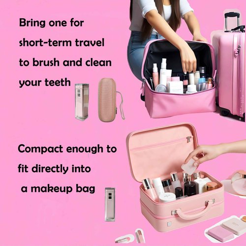 Cordless Water Flosser & Toothbrush Combo.Pink.Portable Dental Oral Irrigator. 4 Nozzles, 2 Brushes Head,1 Travel Case.IPX7 Waterproof.2 in 1 Cleaning Kit. Powerful Water Pump, Adjustable Max1400 PPM