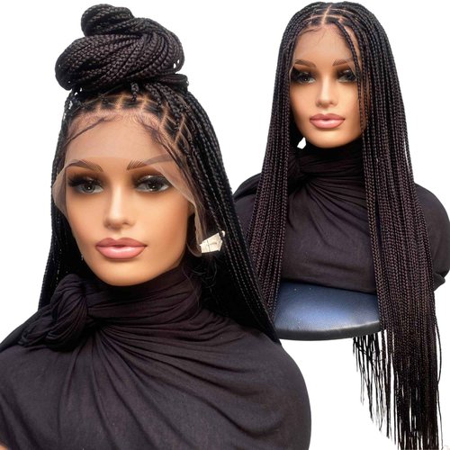 SIREZDOEL 30" Knotless Braided Wigs For Black Women On Single Swiss Full Lace Wig With Baby Hairs Glueless Knotless Box Braid Wig Synthetic Handmade Long Braid Wig (NATURAL BLACK COLOR 2)