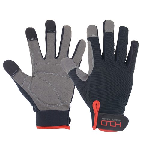 HANDLANDY Mens Work Gloves Touch Screen, Synthetic Leather Utility Gloves, Flexible Breathable Fit- Padded Knuckles & Palm (Medium, Black)