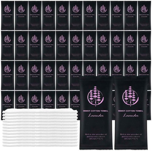 Moist Cotton Towel Bulk Moist Towelettes Individually Wrapped,White Towel Services,Refreshment Pre Moistened Towels for Dentist Travel Sport Party Hotel （Lavender,200)