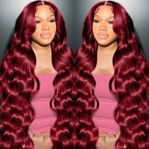 METDIO 99J Burgundy wig human hair 13x4 body wave lace front wigs human hair 180 Density Pre Plucked Glueless Wine red colored lace front wig for Women 26inch