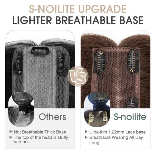 S-noilite Hair Toppers for Women Real Human Hair, Human Hair Toppers for Women with Thin Hair,2.25"*6" Lace Silk Base 10 inch Dark Brown