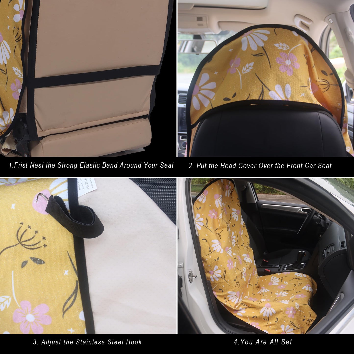 LoyaGour Car Seat Cover Protector Front Seats,for Gym Workout,Running,Swimming,Beach and Hiking,Waterproof Sweat Towel Bucket Seat Covers for Cars SUV Trucks (Chamomile and Yellow, 1Pcs)