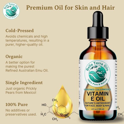 Bella Terra Oils - Organic Vitamin E Oil 16 oz - Premium D-Alpha Tocopherol Extract, Packed with Essential Nutrients & Fatty Acids, Elevate Your Skincare Ritual