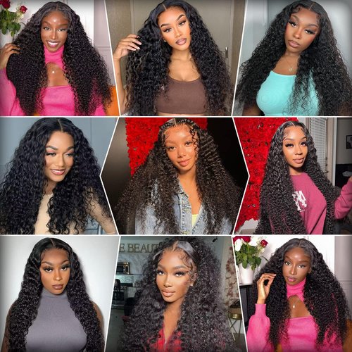 TENACOO Deep Wave Lace Front Wigs Human Hair 13x4 Deep Curly Lace front Wigs Pre Plucked with Baby Hair Curly Wigs for Black Women 180% High Density 18 Inch