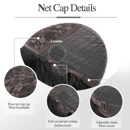 Lady Hanne Human Hair Wigs Natural Wave Human Hair Wig with Bangs for Black Women 16 inches None Lace Front Wear and Go Glueless Human Hair Wig