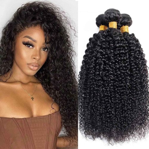 Curly Bundles Human Hair Kinky Curly Human Hair Bundles 100% Unprocessed Brazilian Virgin Hair Quick Weave Bundles Extensions for Women Natural Black 14 16 18 Inch