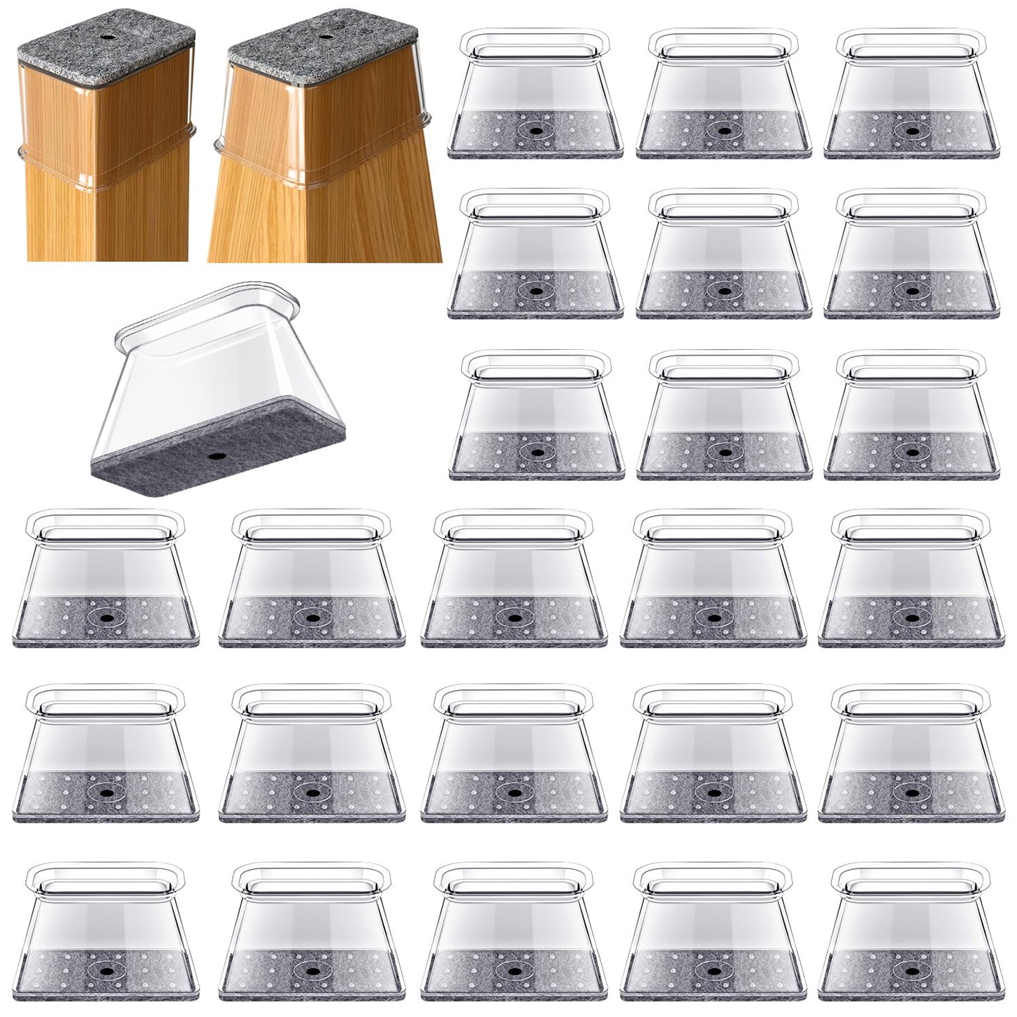 32 Pcs Rectangle Chair Leg Floor Protectors for Hardwood - Silicone Felt Furniture Pads, Scratch/Noise Reducing Covers, Large (Fit Perimeter 5" to 5-7/8")
