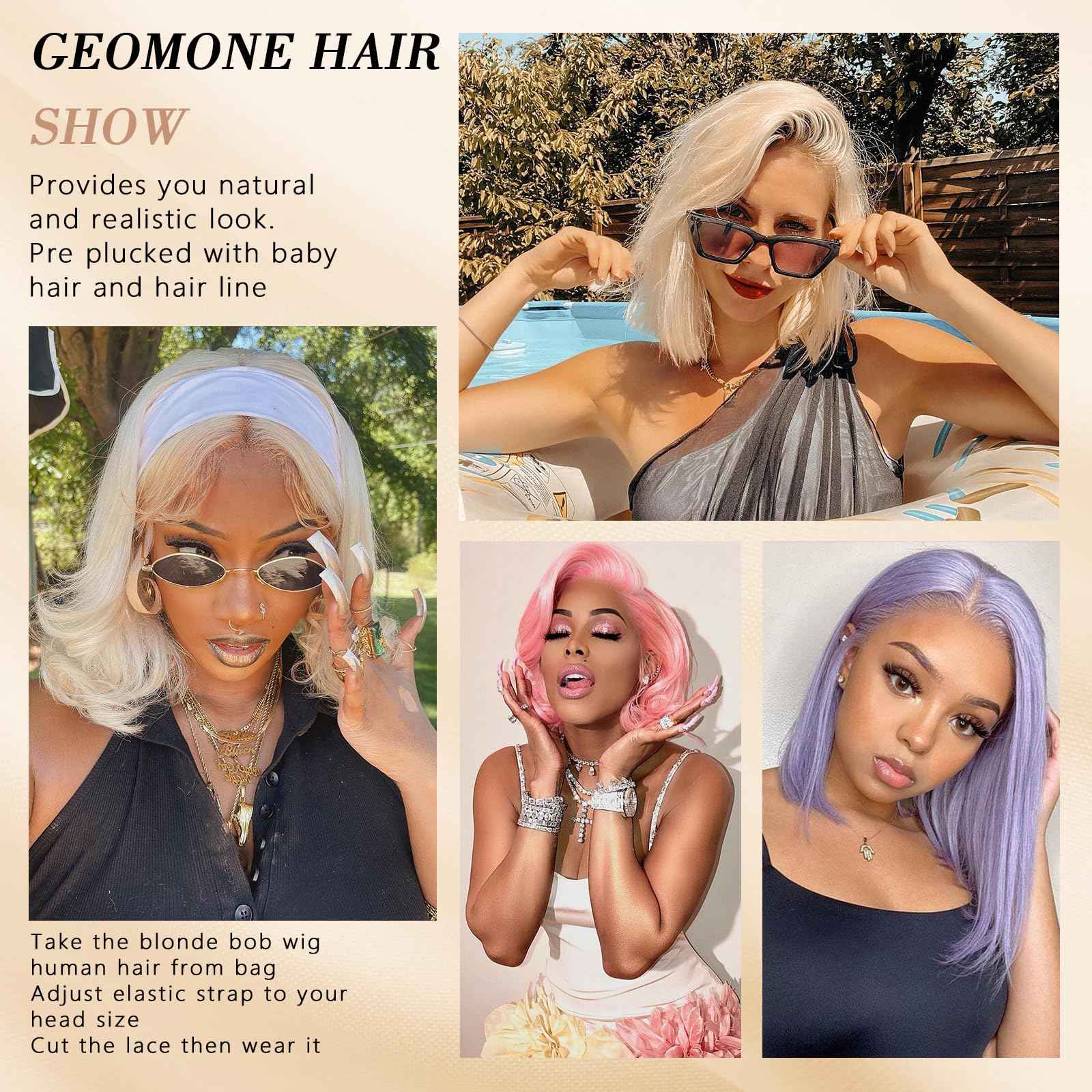 Geomone 16 Inch Blonde Bob Wig Human Hair 180 Density HD Lace Front Wigs Pre Plucked With Baby Hair 613 Bob Wig Human Hair 13x6 Lace Frontal For Women Blonde Wig Suits For Daily Life And Parties