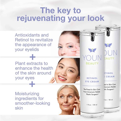 YOUN Beauty Retinol Eye Cream by Plastic Surgeon Dr. Anthony Youn | Paraben-Free Night Eye Cream with Liposomal Retinol & Hyaluronic Acid | Under Eye Cream for Hydration and Skin Firming, 1 Fl Oz