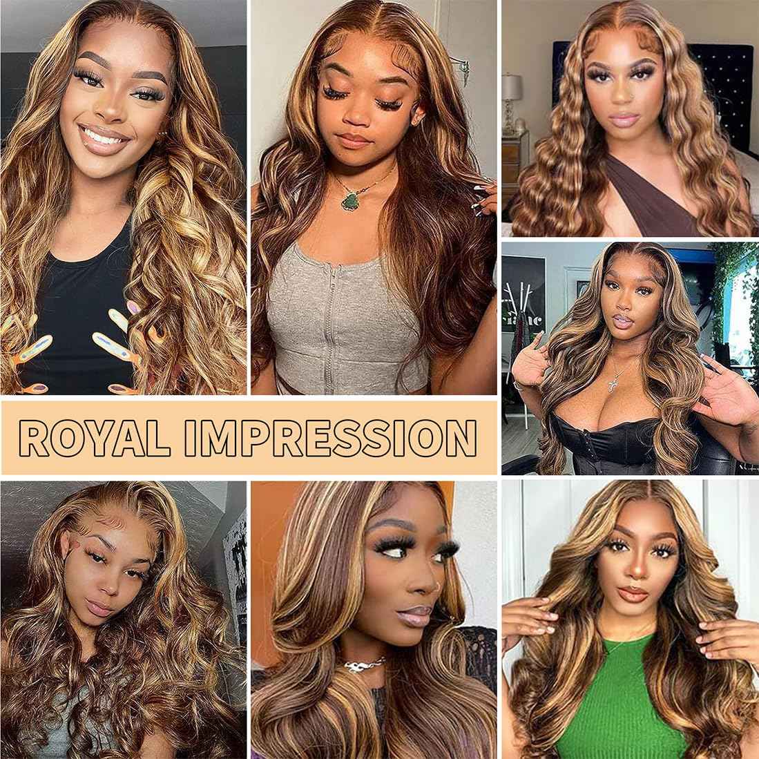 Highlight Ombre Glueless Wigs Human Hair Pre Plucked Pre Cut 200% Density 5x5 HD Lace Closure Wigs Human Hair P4/27 Colored Honey Blonde Body Wave Lace Front Wigs Human Hair for Women (18 Inch)