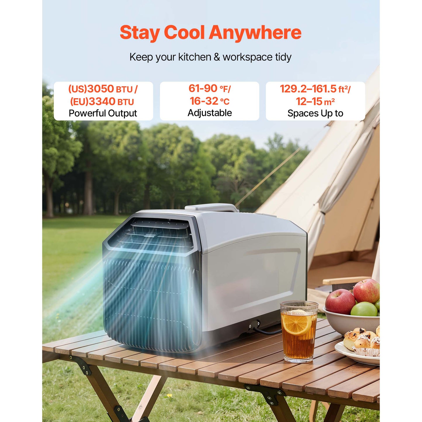 Portable Camping Air Conditioner 3050 BTU with Hose Remote Touch Control