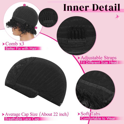 PEACOCO Short Curly Bob Wig Human Hair Afro Kinky Curly Human Hair Wigs for Black Women 8 Inch Short Curly Wig with Bangs Glueless, 1B