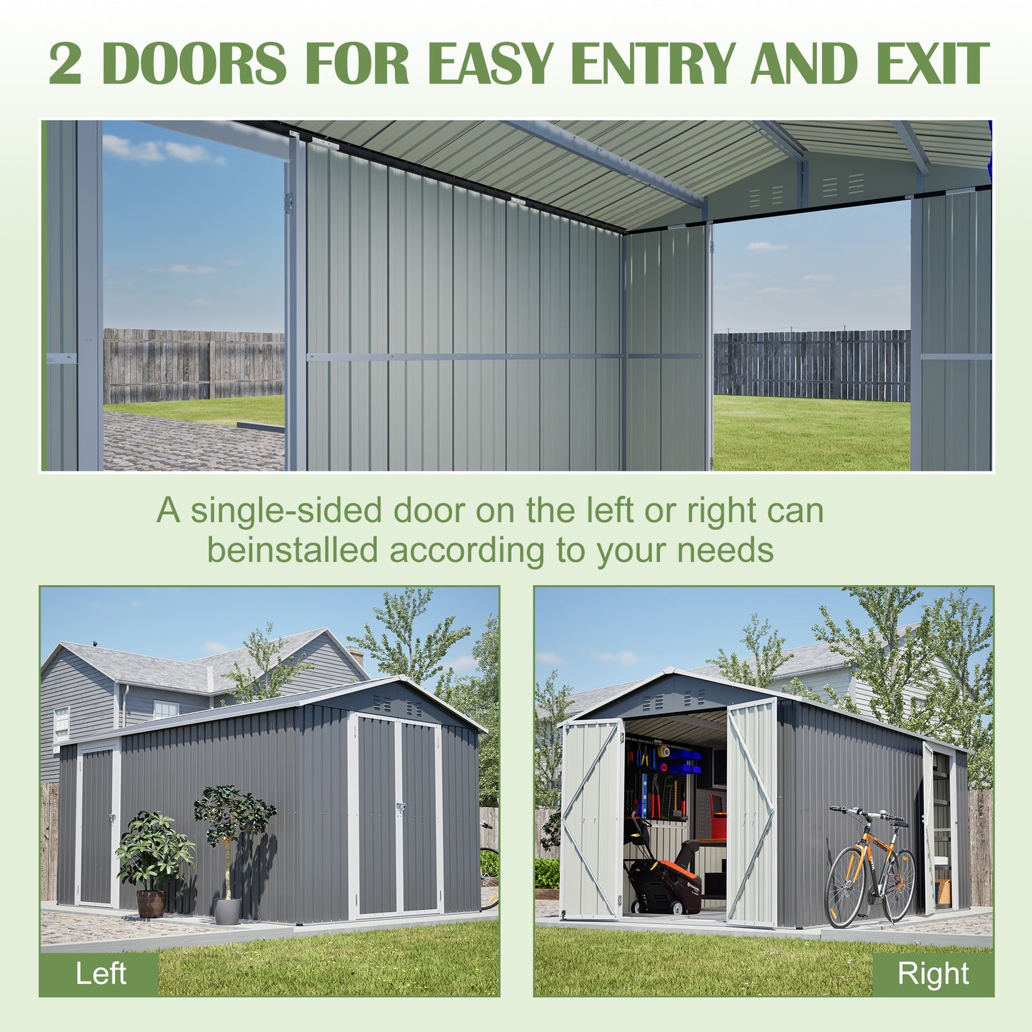 8x12 FT Metal Storage Shed with Side Door - Grey Outdoor Tool Shed