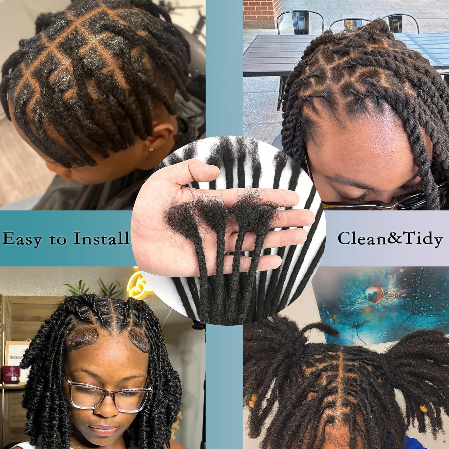 0.4cm 6 Inch Human Hair Dreadlock Extensions 50 Strands Loc Extensions Real Human Hair Natural Black for Women Men Kids Full Handmade Permanent Human Hair Locs Can Be Dyed and Bleached