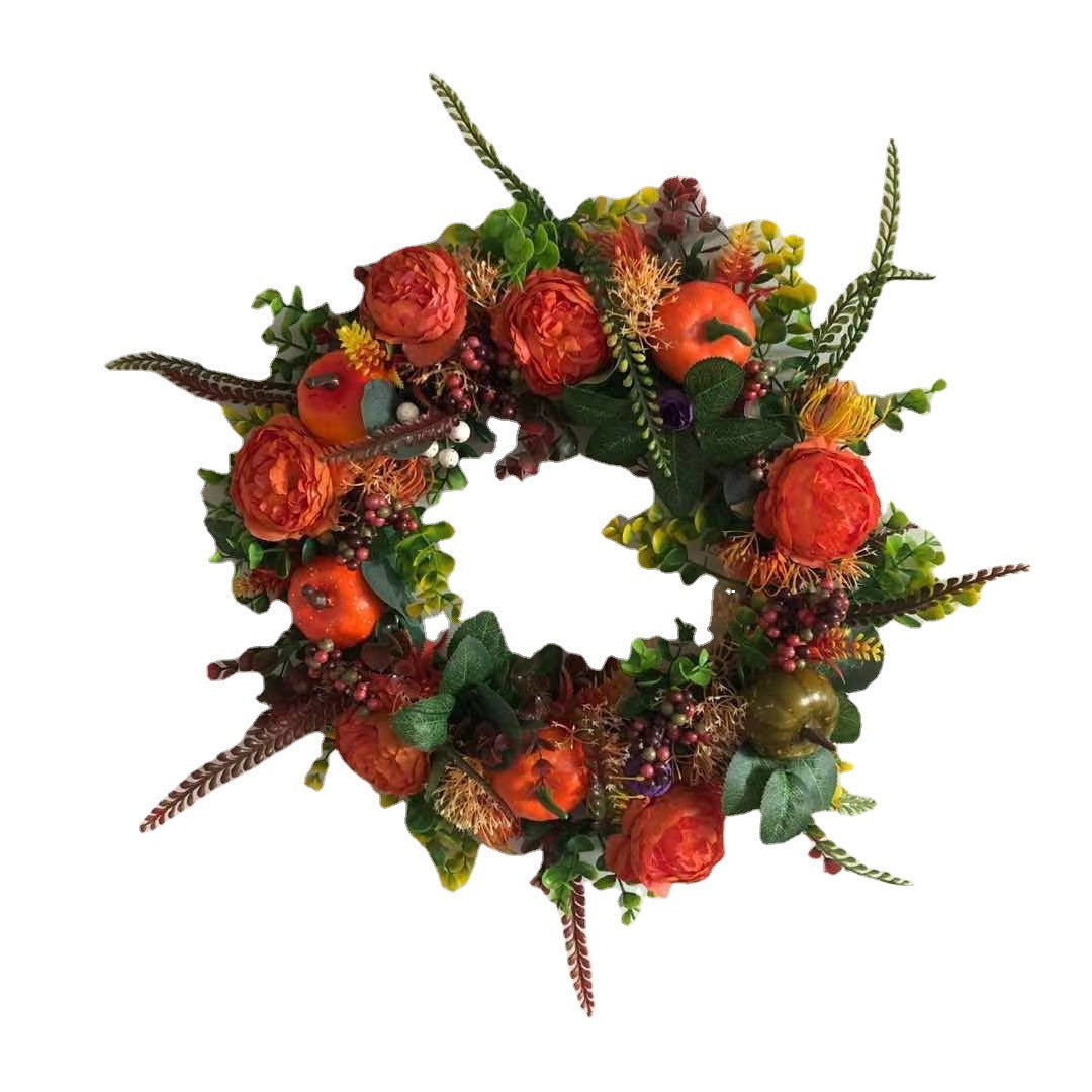 Autumn Peony Halloween Pumpkin Wreath Home Decor - 40x40cm & 30x30cm