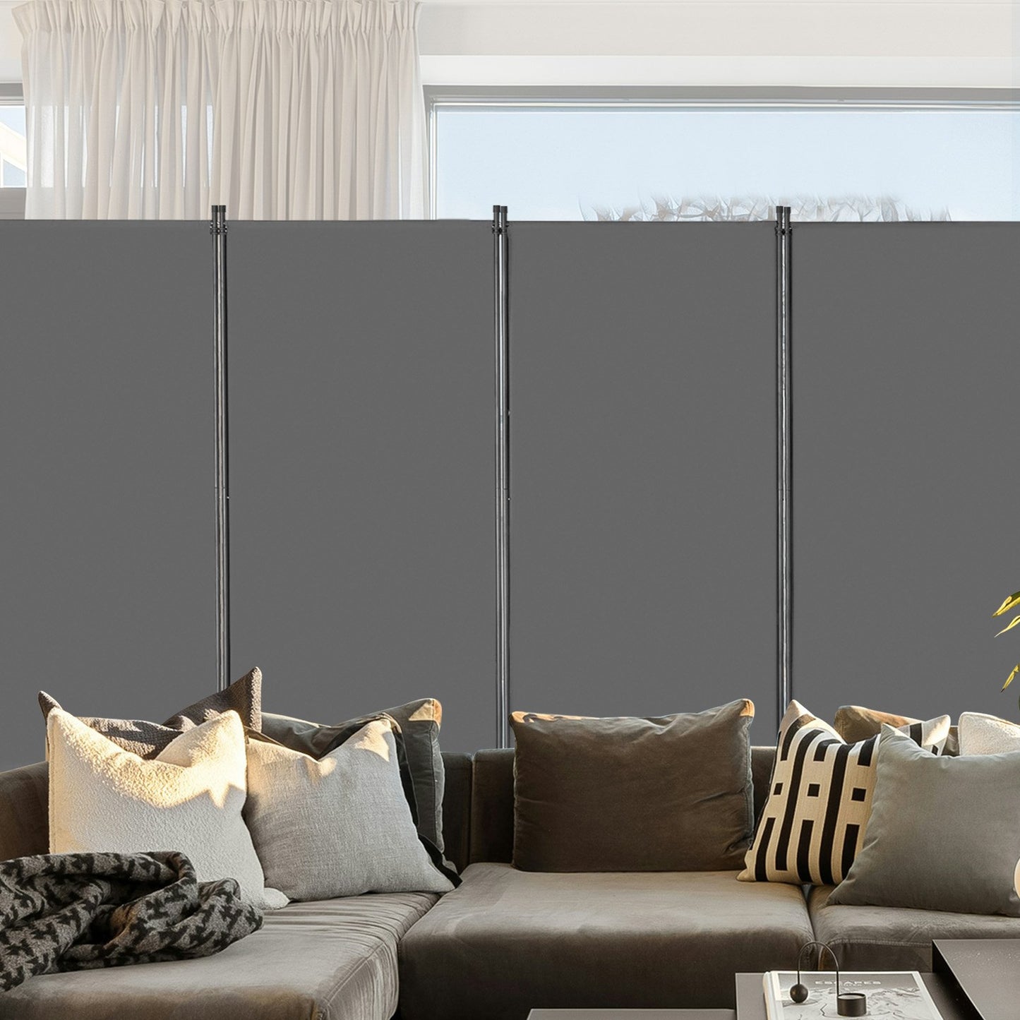 4 Panel Folding Room Divider - Portable Privacy Screen, Grey