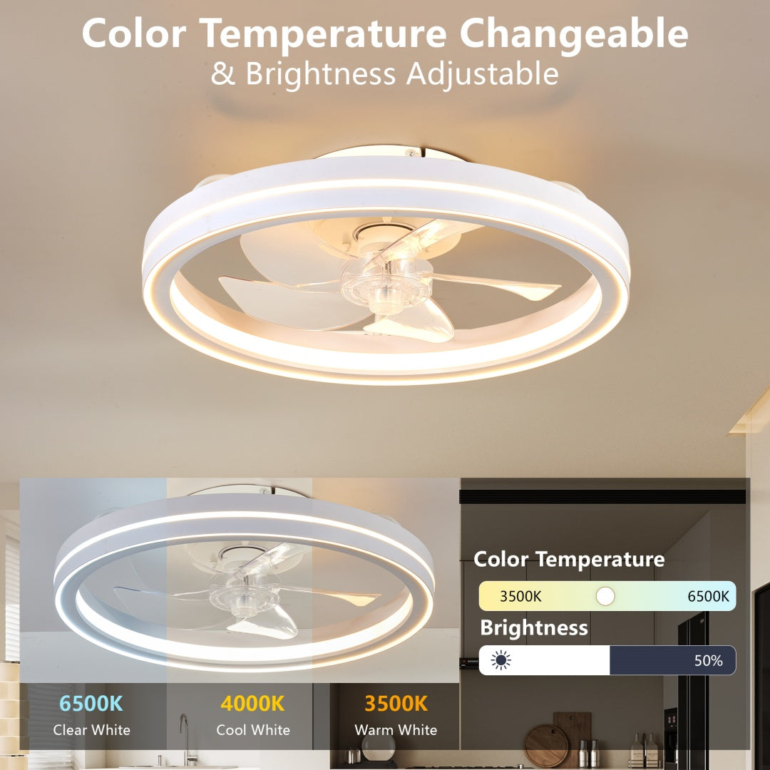 19in RGB Ceiling Fan with Lights Remote App Control Modern Low Profile Flush Mount