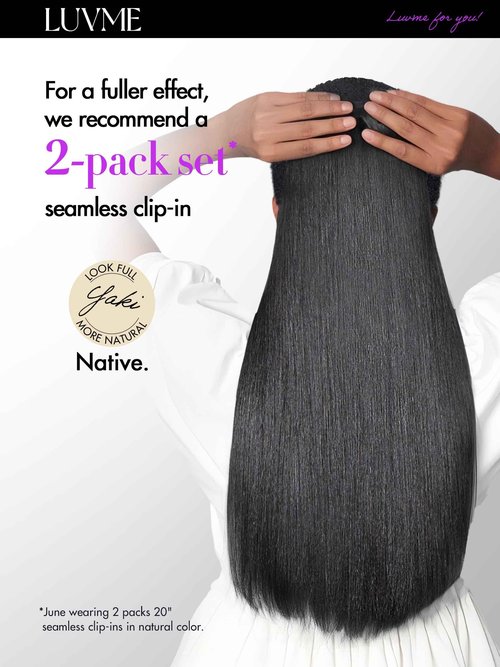 LUVME Yaki Straight Seamless 110g 7Pcs Clip in Hair Extensions Full Max with 18inch Remy Human Hair Extensions, Natural Black 100% Real Soft Hair