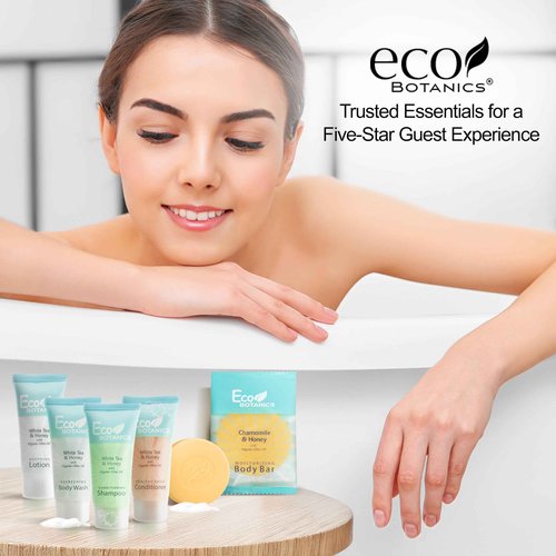 Terra Pure Eco Botanics Hotel Soaps and Toiletries Bulk Set | 1-Shoppe All-In-Kit Amenities |0.85oz Shampoo & Conditioner, Body Wash, Body Lotion & 0.89oz Bar Soap Travel Size | 75 Pieces